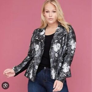 Lane Bryant Floral Printed Faux Leather Moto Jacket Size 14/16 (Stretch)